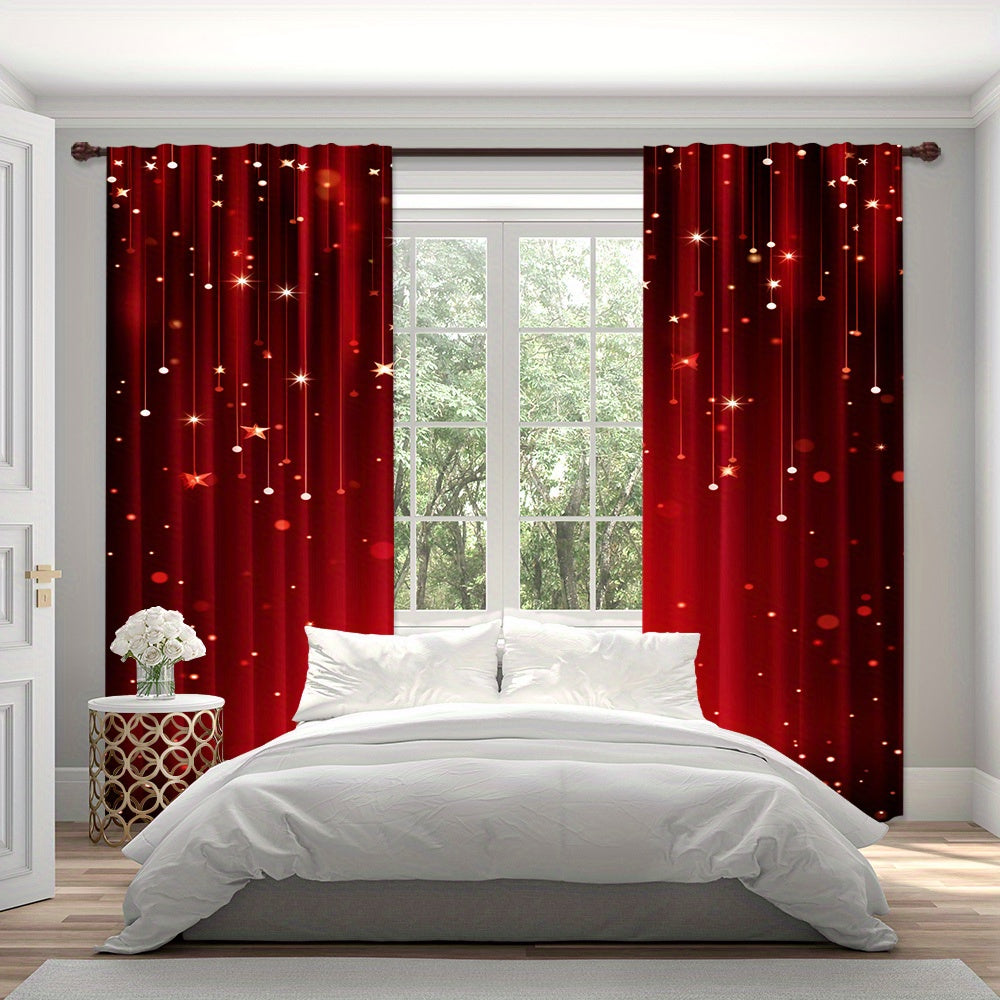 Get into the holiday spirit with this set of two Christmas-themed red digital print curtains featuring a sparkling festive design. Perfect for adding a touch of cheer to your living room, bedroom, kitchen, or office decor. These curtains are easy to hang