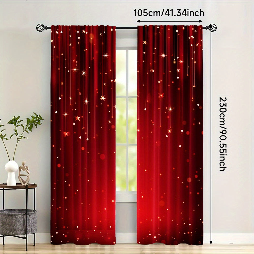 Get into the holiday spirit with this set of two Christmas-themed red digital print curtains featuring a sparkling festive design. Perfect for adding a touch of cheer to your living room, bedroom, kitchen, or office decor. These curtains are easy to hang