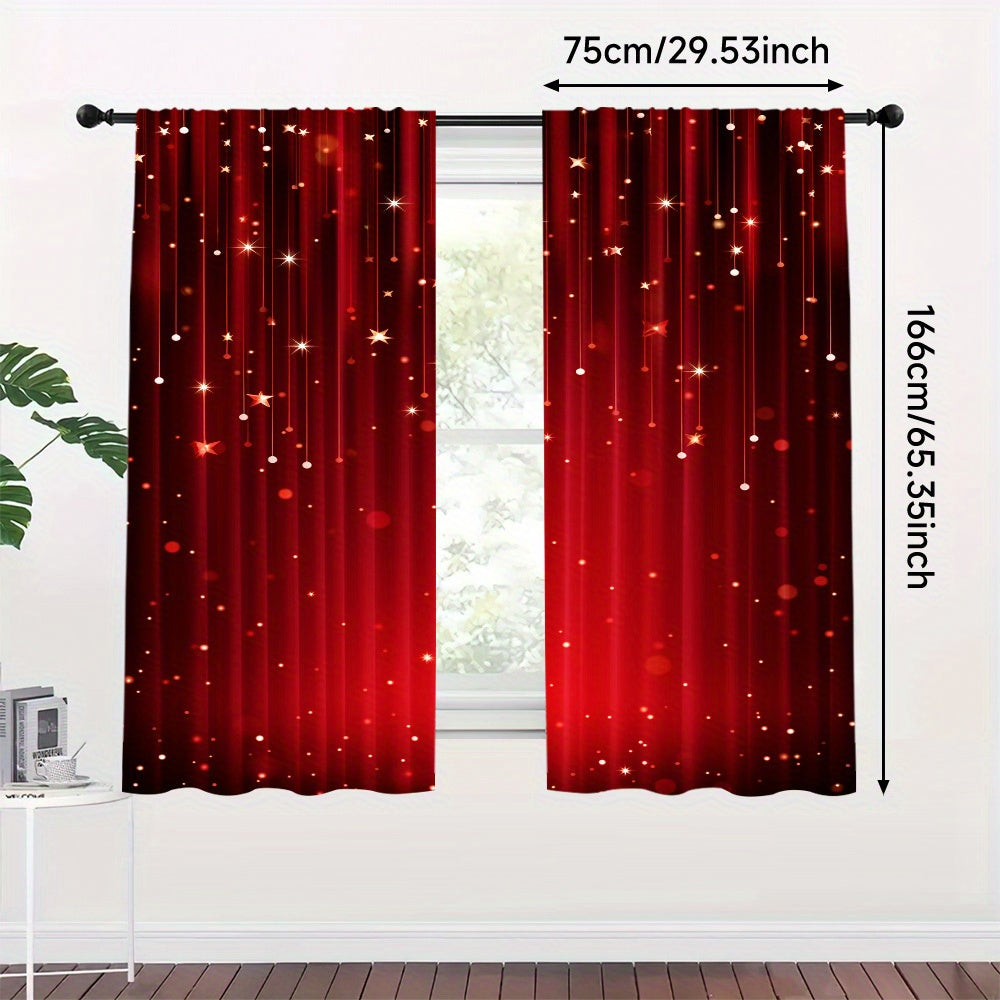 Get into the holiday spirit with this set of two Christmas-themed red digital print curtains featuring a sparkling festive design. Perfect for adding a touch of cheer to your living room, bedroom, kitchen, or office decor. These curtains are easy to hang