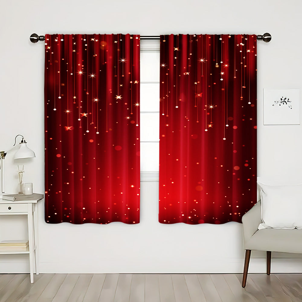 Get into the holiday spirit with this set of two Christmas-themed red digital print curtains featuring a sparkling festive design. Perfect for adding a touch of cheer to your living room, bedroom, kitchen, or office decor. These curtains are easy to hang