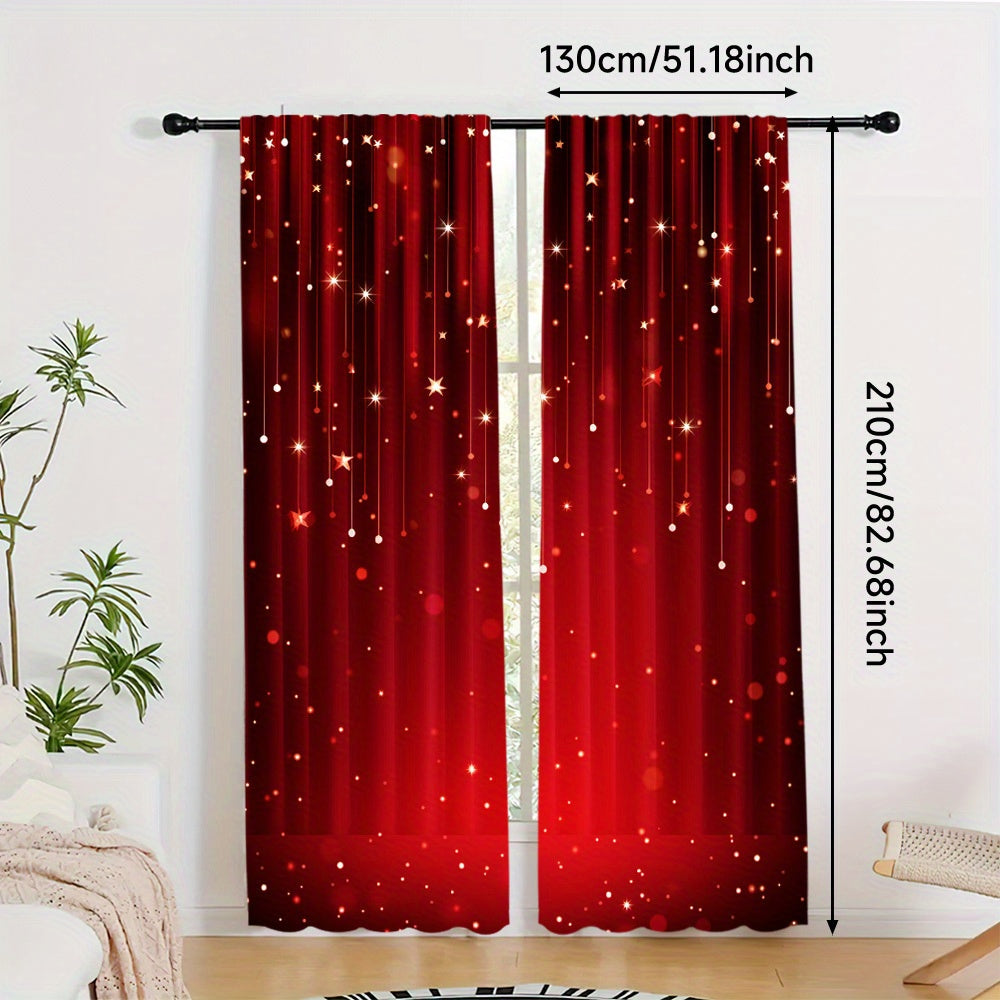 Get into the holiday spirit with this set of two Christmas-themed red digital print curtains featuring a sparkling festive design. Perfect for adding a touch of cheer to your living room, bedroom, kitchen, or office decor. These curtains are easy to hang