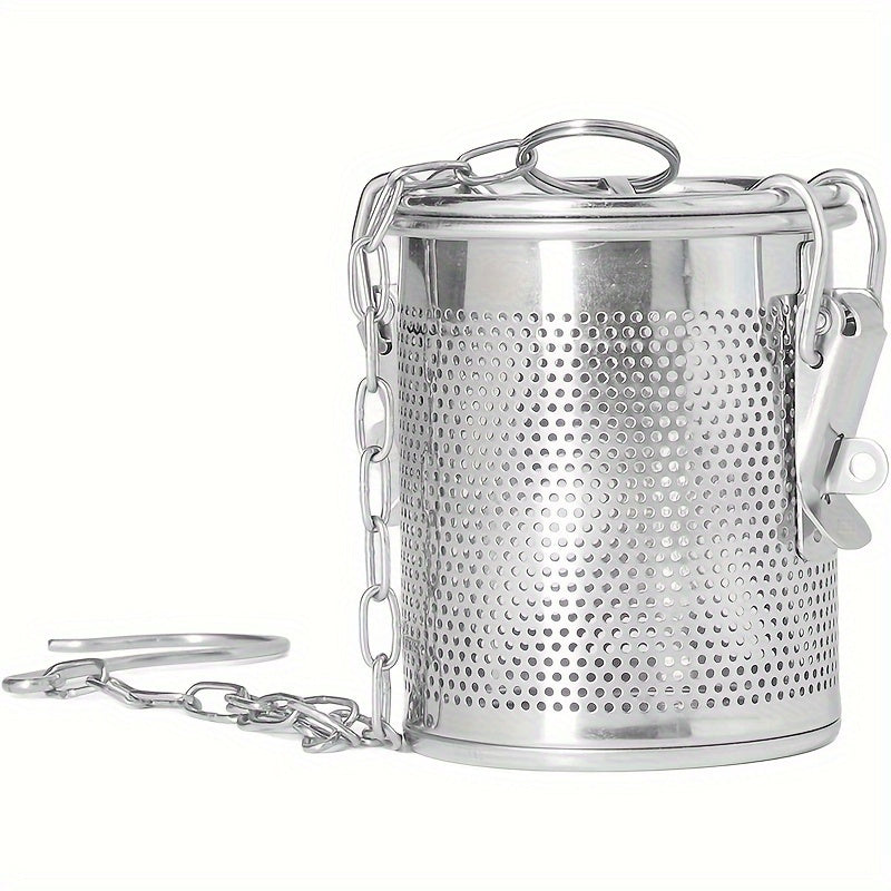 Durable Stainless Steel Spice Infuser with Secure Lid and Chain Hook - Fine Mesh Tea Strainer, Heat-Resistant Seasoning Basket for Home, Restaurant, and Camping