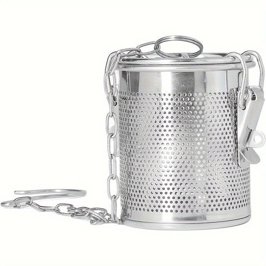 Durable Stainless Steel Spice Infuser with Secure Lid and Chain Hook - Fine Mesh Tea Strainer, Heat-Resistant Seasoning Basket for Home, Restaurant, and Camping