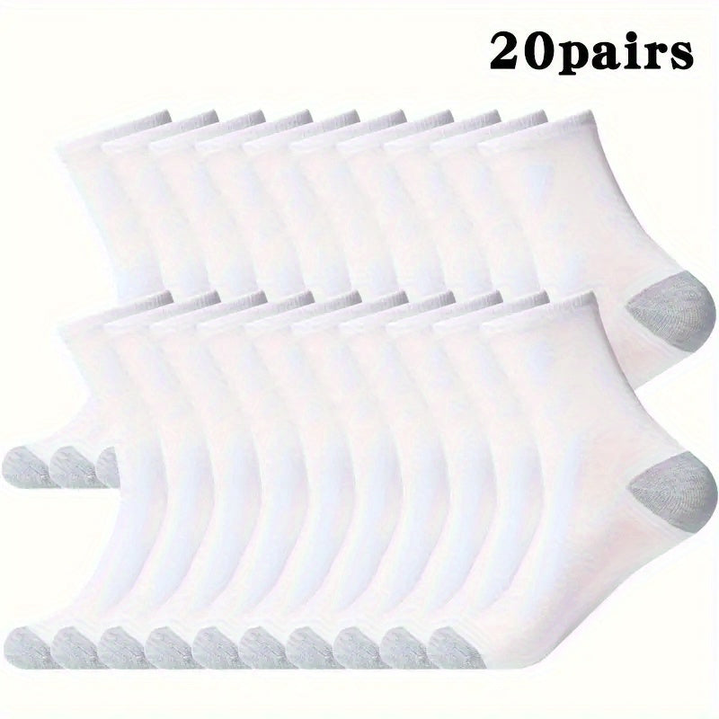 20 pairs of men's mid-calf sports socks, breathable, sweat-absorbing, anti-odor, and trendy.