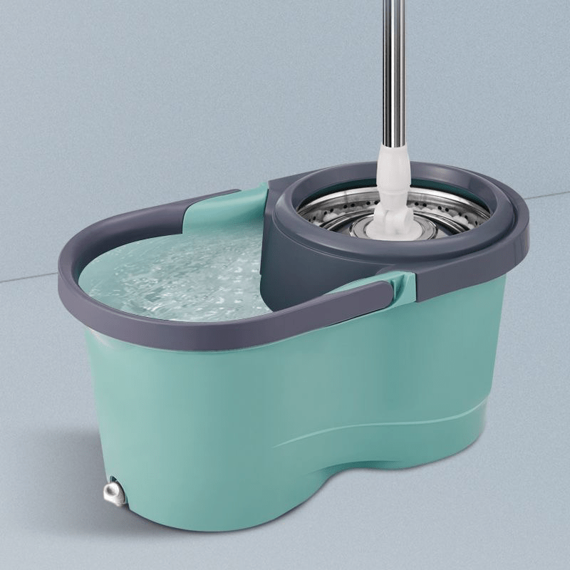 The Dual-Power Spin Mop and Bucket Set is perfect for all your cleaning needs. With super absorbent technology, it's ideal for both wet and dry floors. This durable and easy-to-use home cleaning tool is made with high-quality plastic material that is