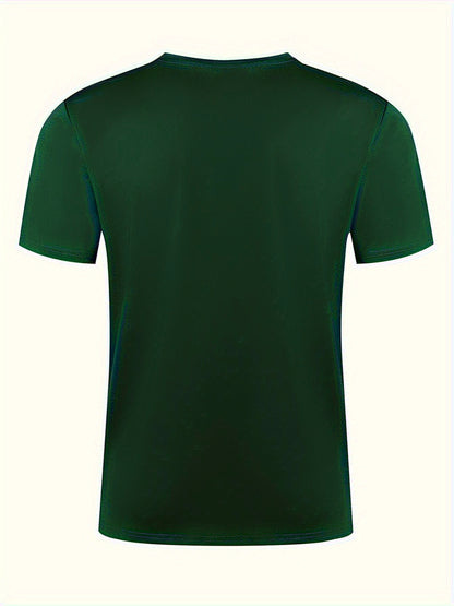 Men's Dark Green T-Shirt with Teddy Bear & Headphones Graphic - Stretchy, Breathable Polyester Tee - Perfect for Summer Outdoor Activities