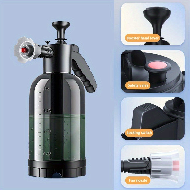 1pc ProHandheld 2L Plastic Car Wash Sprayer with Adjustable Nozzle - Multipurpose Water Spray Bottle for Automotive, Home, Garden, Outdoor Cleaning - Portable Foam Sprayer with 60° Fan