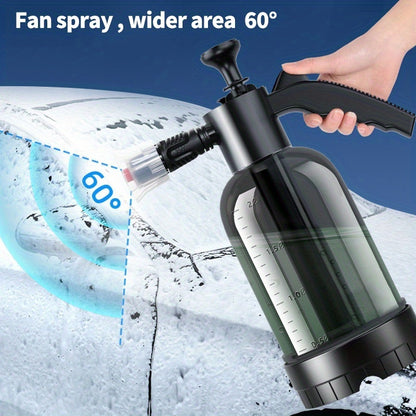 1pc ProHandheld 2L Plastic Car Wash Sprayer with Adjustable Nozzle - Multipurpose Water Spray Bottle for Automotive, Home, Garden, Outdoor Cleaning - Portable Foam Sprayer with 60° Fan