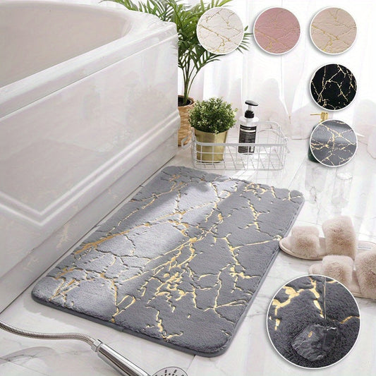 Thick and Soft Faux Rabbit Fur Bath Mat with Golden Accents - Luxurious Polyester Material, Easy to Clean in Washing Machine, Perfect for Cozy Winter Comfort in Bedroom, Bathroom, Kitchen, or Living Room