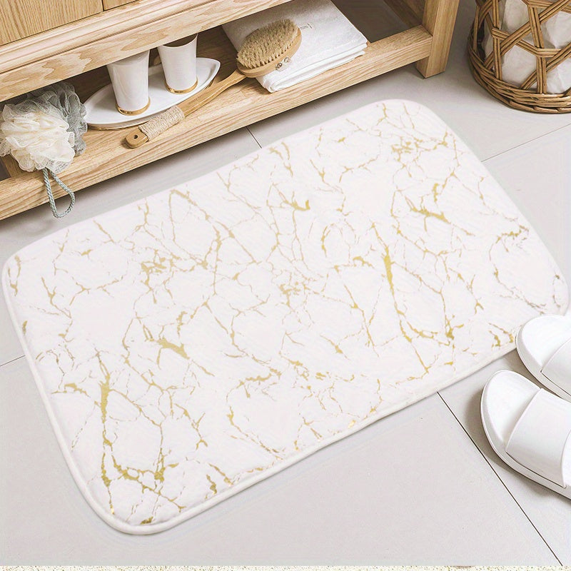 Thick and Soft Faux Rabbit Fur Bath Mat with Golden Accents - Luxurious Polyester Material, Easy to Clean in Washing Machine, Perfect for Cozy Winter Comfort in Bedroom, Bathroom, Kitchen, or Living Room