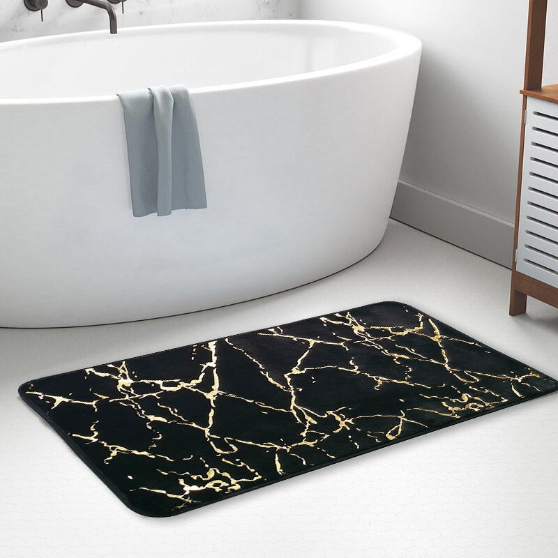 Thick and Soft Faux Rabbit Fur Bath Mat with Golden Accents - Luxurious Polyester Material, Easy to Clean in Washing Machine, Perfect for Cozy Winter Comfort in Bedroom, Bathroom, Kitchen, or Living Room