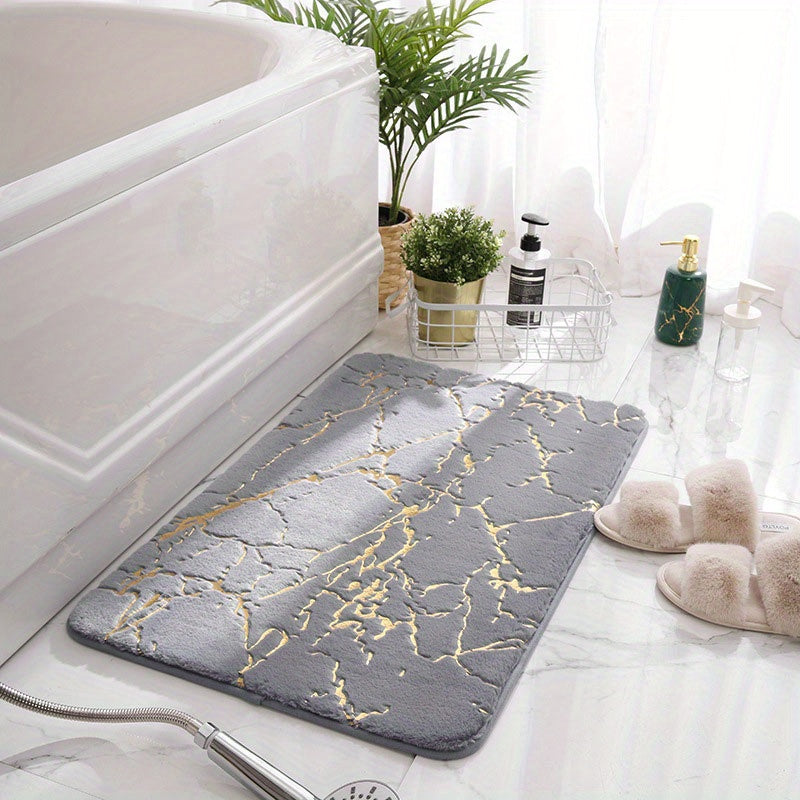 Thick and Soft Faux Rabbit Fur Bath Mat with Golden Accents - Luxurious Polyester Material, Easy to Clean in Washing Machine, Perfect for Cozy Winter Comfort in Bedroom, Bathroom, Kitchen, or Living Room