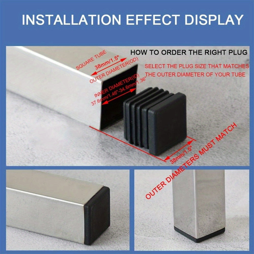 Square floor protector caps with high quality, measuring 60*60mm, designed for home use on chair furniture plastic tubes.