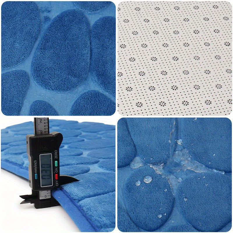 The Pebble Design Memory Foam Bath Mat is a stylish addition to your home, featuring a curved shape for added comfort. This non-slip mat is highly absorbent and can be easily machine washed. Made of thick three-layer flannel, it is perfect for use in the