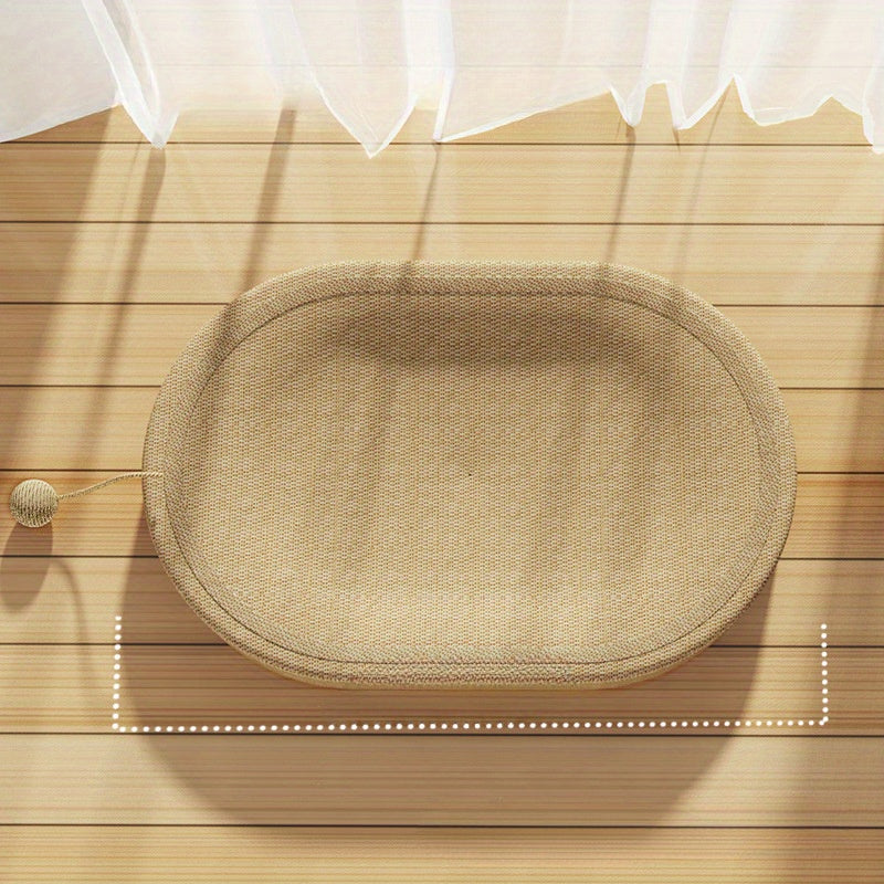 Ivory cat scratching board and bed combo with durable scratch mat, play ball, and hair-resistant surface for cats.