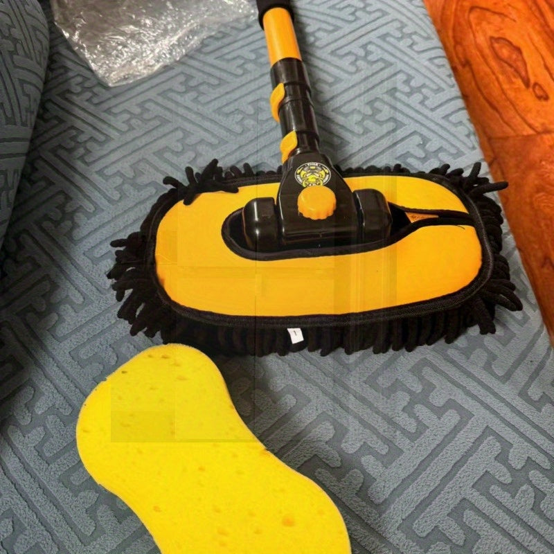 The Multi-Purpose Car Wash Mop features adjustable telescoping handle and soft microfiber bristles. It is a versatile auto cleaning tool that is gentle on surfaces, suitable for waterless dusting, and designed for efficient manual operation. Durable and