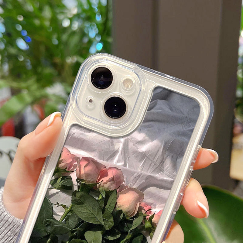 Rose transparent space mobile phone case for various iPhone models, provides protection.