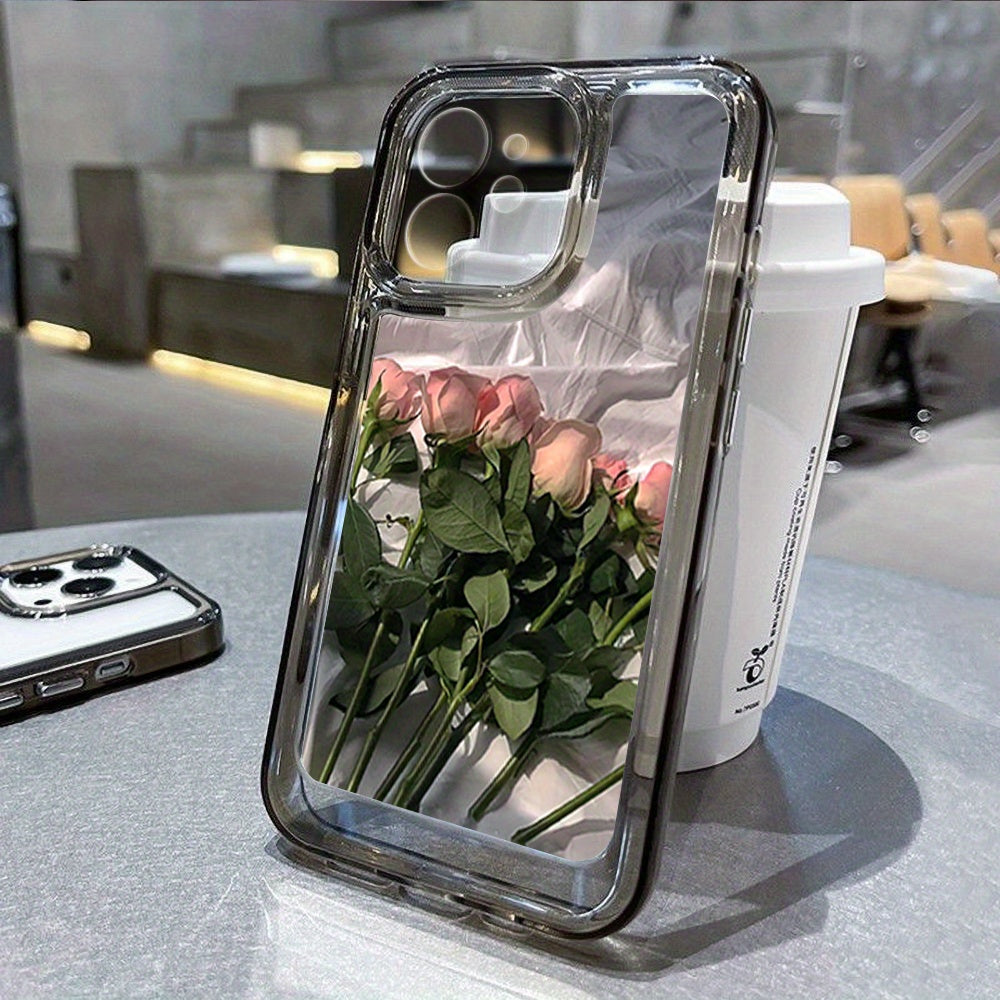 Rose transparent space mobile phone case for various iPhone models, provides protection.