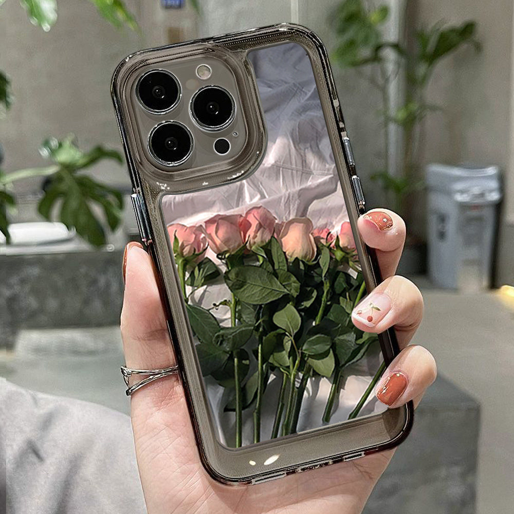 Rose transparent space mobile phone case for various iPhone models, provides protection.