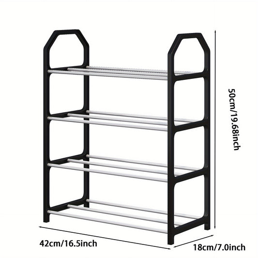 4-Tier Stackable Shoe Rack in Space-Saving Design - Black Stainless Steel Organizer for Closet, Entryway & Hallway, Free Standing