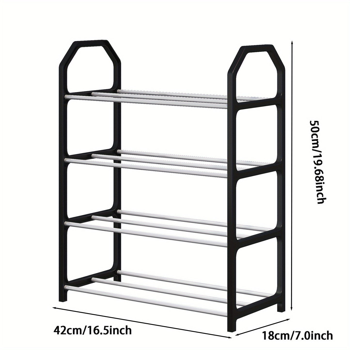 Black Stainless Steel 4-Tier Stackable Shoe Rack - Space-Saving Organizer for Closet, Entryway, and Hallway