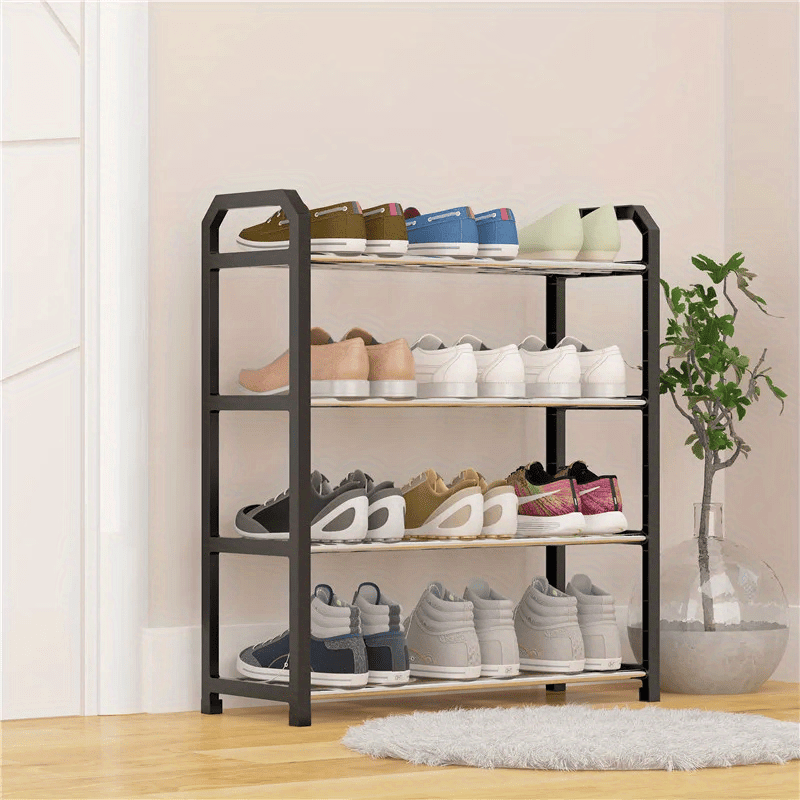 4-Tier Stackable Shoe Rack in Space-Saving Design - Black Stainless Steel Organizer for Closet, Entryway & Hallway, Free Standing