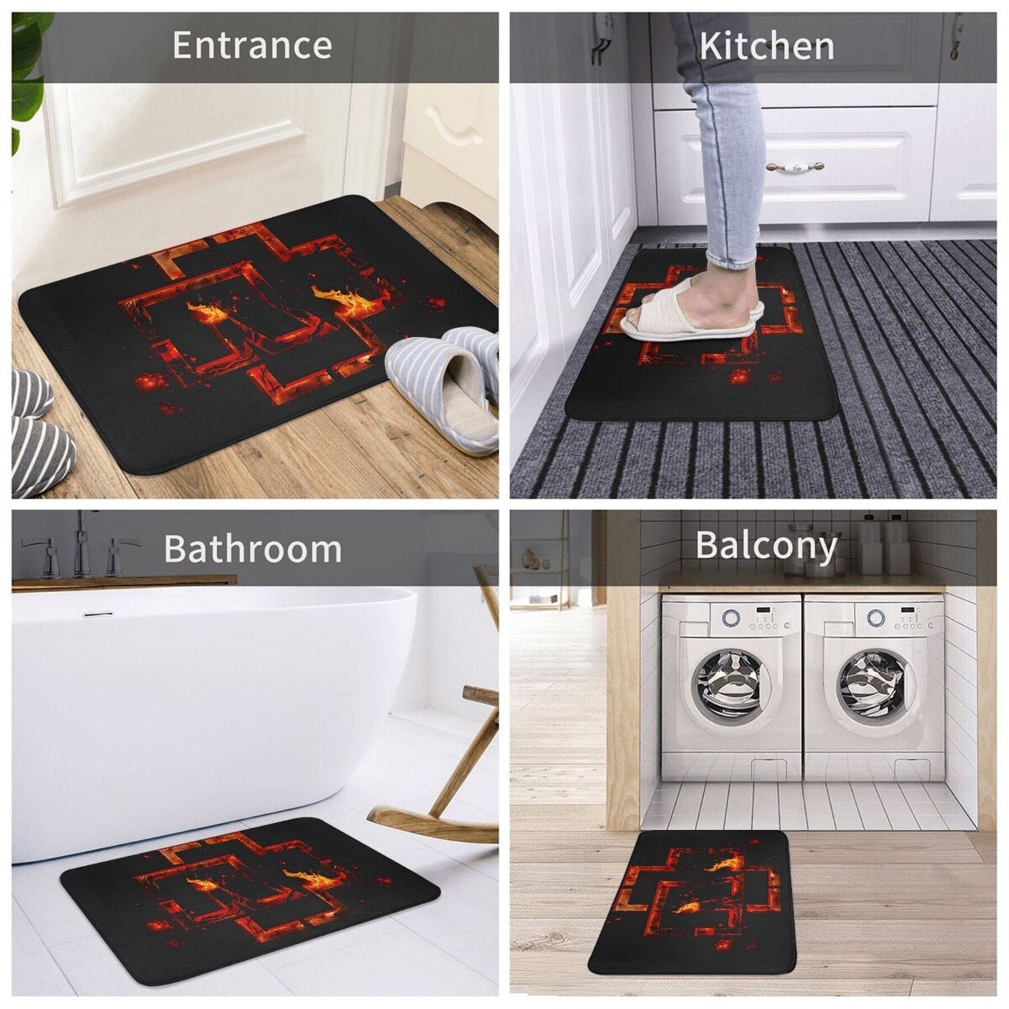 One-piece Just-in-Time Ramming Stone Doormat featuring a rectangular polyester bath mat that is lightweight and machine-made. This home decor piece is machine washable and perfect for use in the entryway, kitchen, balcony, or bathroom.