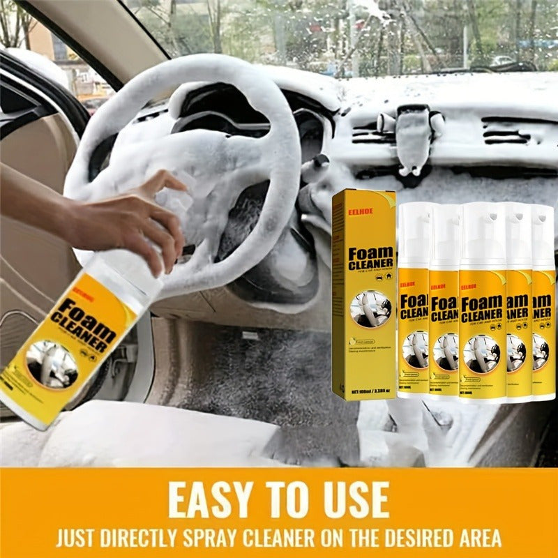 Multi-purpose foam cleaner for car upholstery care, safe for plastic surfaces. Ideal for removing stains from seats and steering wheel.