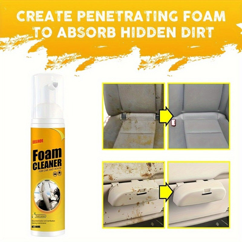 Multi-purpose foam cleaner for car upholstery care, safe for plastic surfaces. Ideal for removing stains from seats and steering wheel.