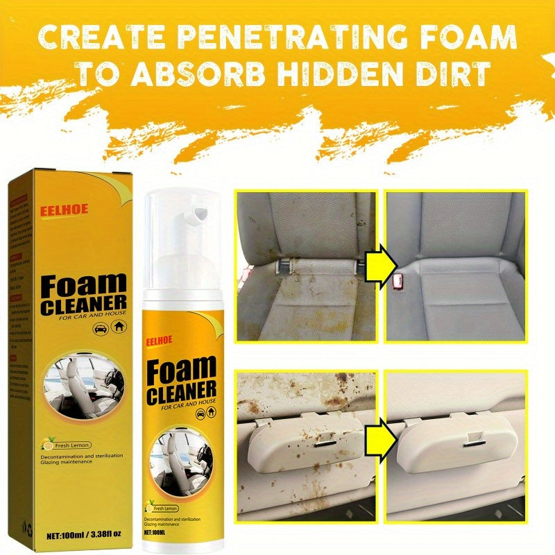 Multi-purpose foam cleaner for car upholstery care, safe for plastic surfaces. Ideal for removing stains from seats and steering wheel.