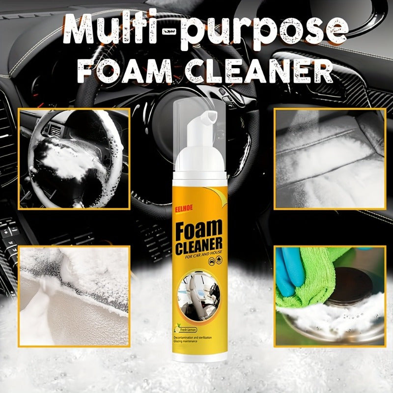 Multi-purpose foam cleaner for car upholstery care, safe for plastic surfaces. Ideal for removing stains from seats and steering wheel.