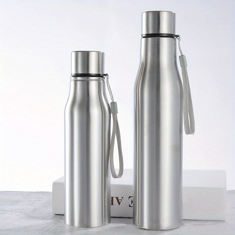 Stainless steel water bottle, round shape, 750ml/1000ml, lightweight, PVC-free, handwash only, ideal for fitness, travel, and outdoor activities.