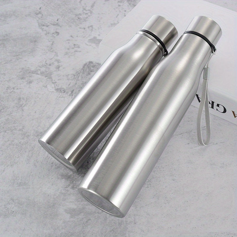 Stainless steel water bottle, round shape, 750ml/1000ml, lightweight, PVC-free, handwash only, ideal for fitness, travel, and outdoor activities.