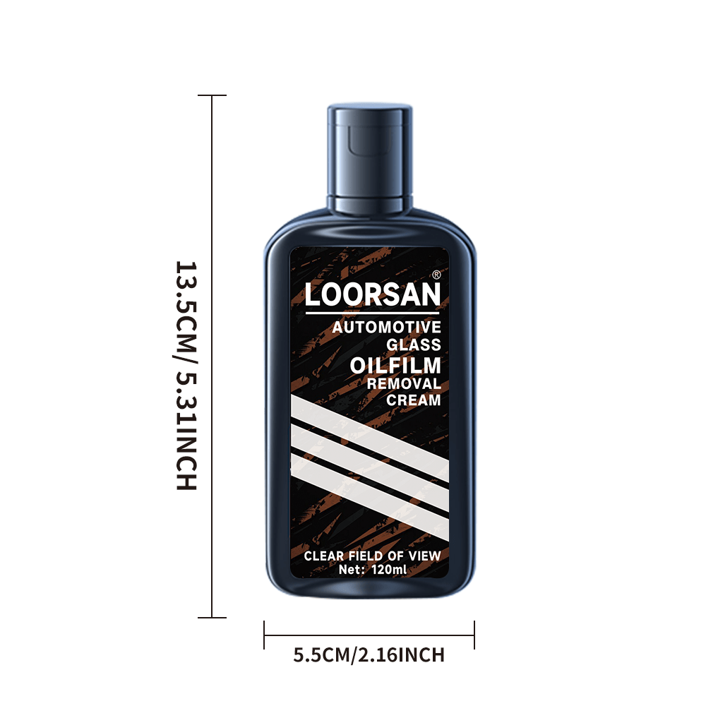 LOORSAN Automotive Glass Oil Film Remover and Polish Cream - Universal for Car and Home Glass, Enhances Safety and Polishes Plastic Materials.