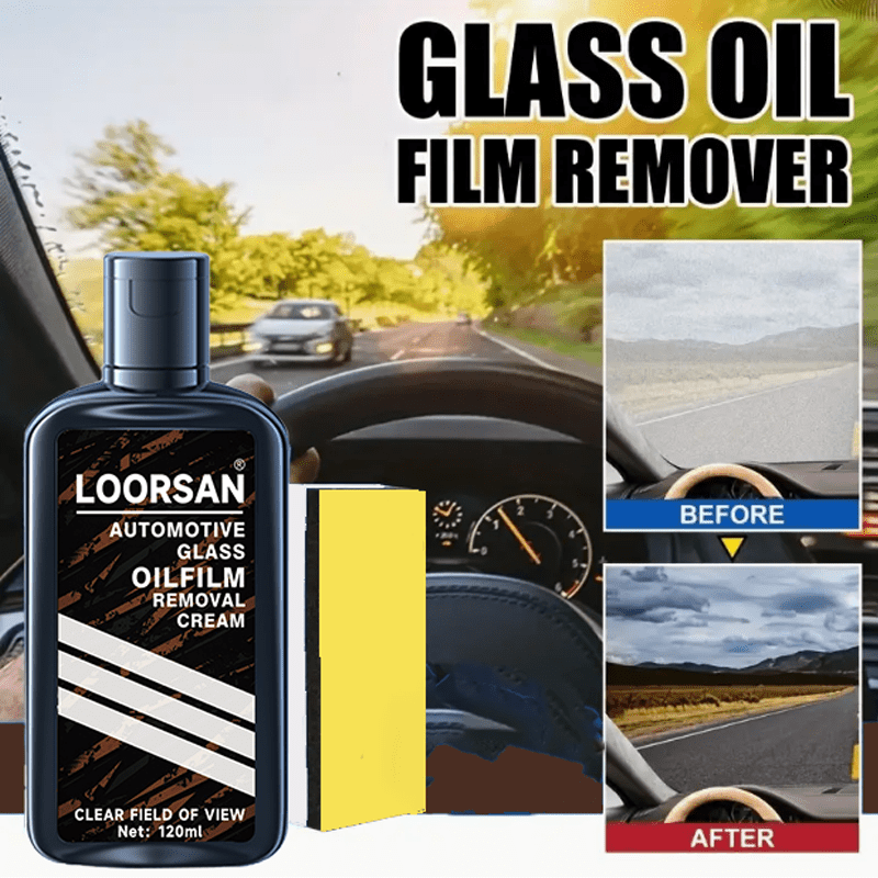 LOORSAN Automotive Glass Oil Film Remover and Polish Cream - Universal for Car and Home Glass, Enhances Safety and Polishes Plastic Materials.