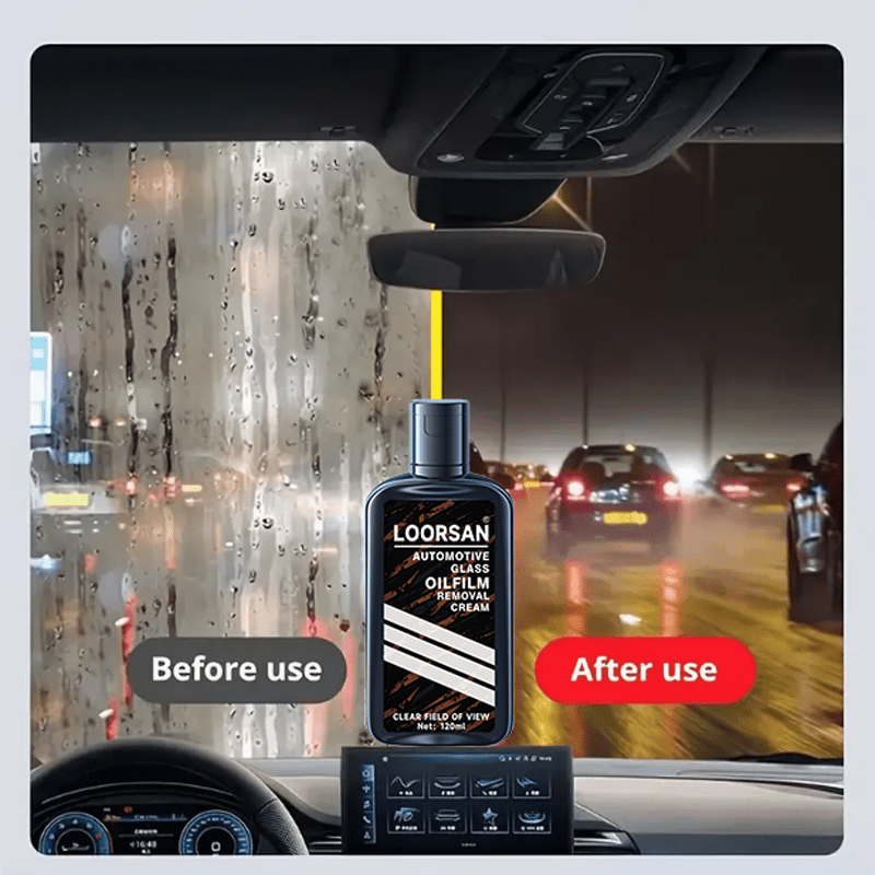 LOORSAN Automotive Glass Oil Film Remover and Polish Cream - Universal for Car and Home Glass, Enhances Safety and Polishes Plastic Materials.