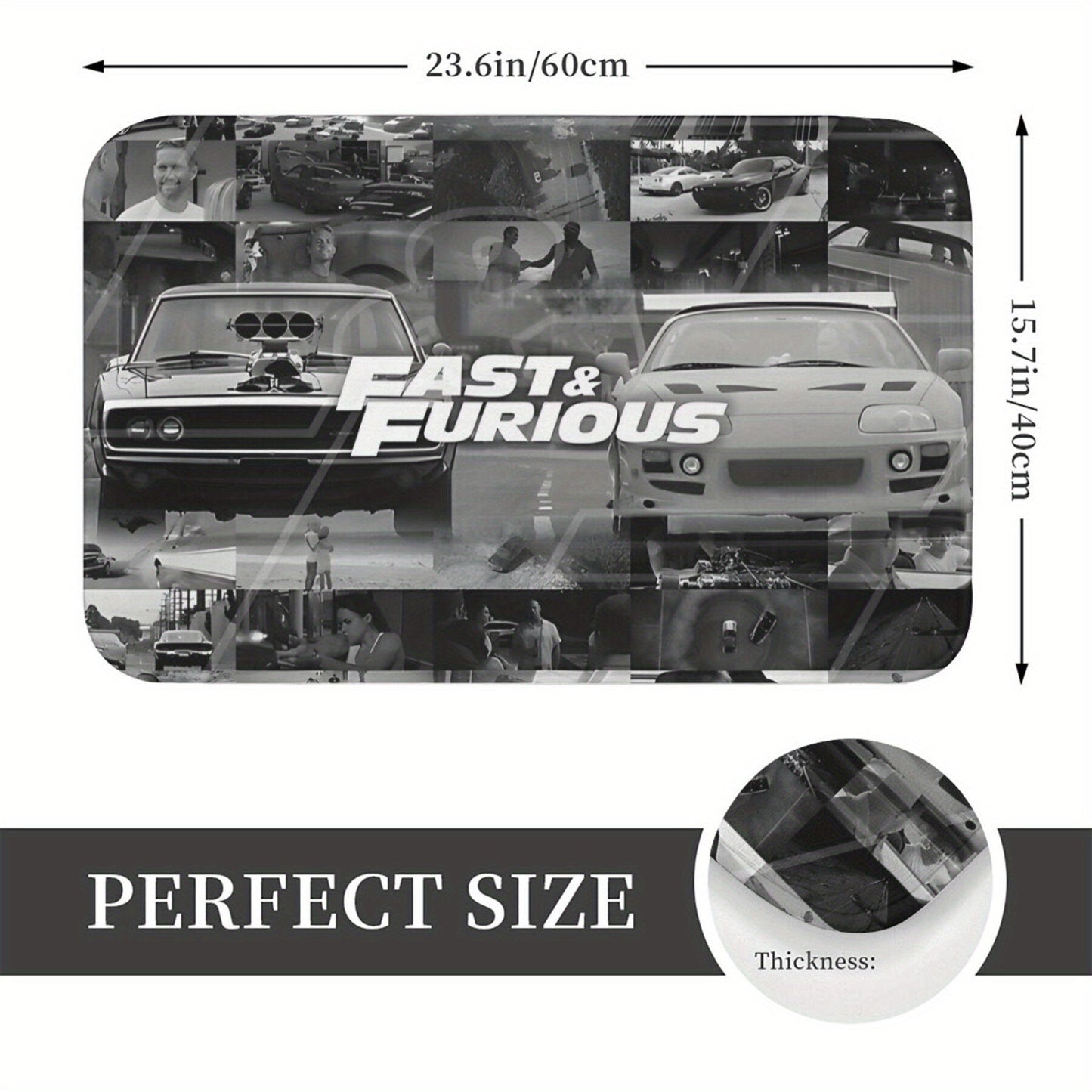 Non-Slip Fast & Furious Movie Themed Doormat for Living Room, Hallway, Home Christmas Decor - Machine Washable, Lightweight - Suitable for Areas Larger than 2.16m² or Longest Sides Longer than 1.8M