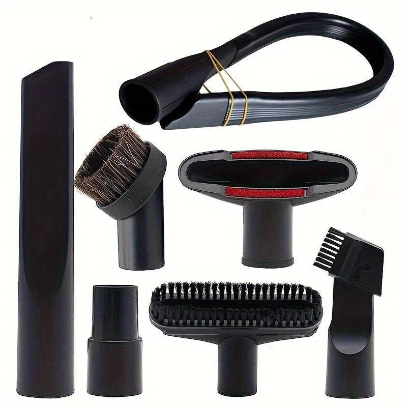 Enhance Your Cleaning Efficiency with our 7-Piece Vacuum Attachment Kit for 32mm & 35mm Standard Hose. This Universal Plastic Set Includes a Floor Brush, Crevice Tool, Upholstery Nozzle, Flexible Hose Adapter and More.