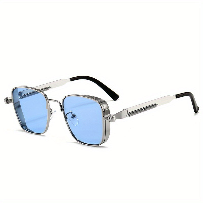 Square golden frame glasses with a retro punk steam wind design, suitable for unisex sports, outdoor activities, parties, driving, and the beach.