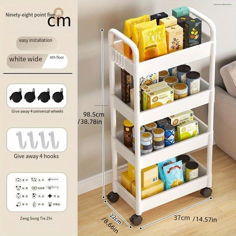 Versatile Storage Floor Trolley with Multiple Layers, Ideal for Mobile Snacks, Perfect for Kitchen and Bathroom Storage