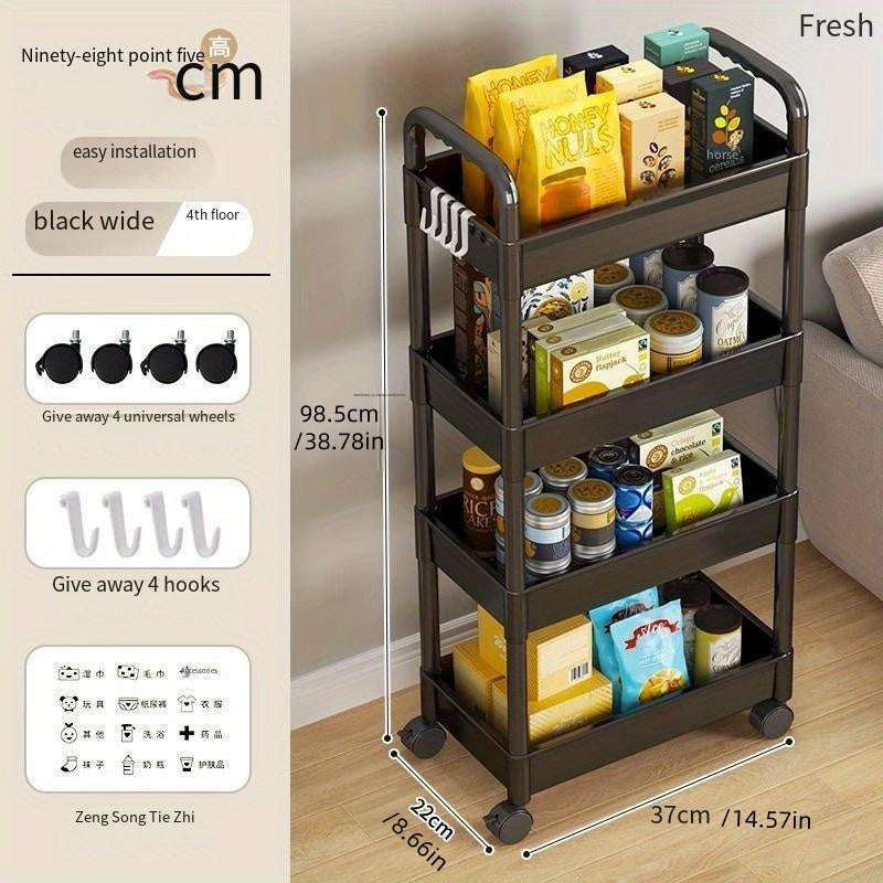 Versatile Storage Floor Trolley with Multiple Layers, Ideal for Mobile Snacks, Perfect for Kitchen and Bathroom Storage