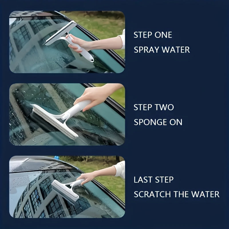 1 piece of a 3-in-1 windshield wiper that includes a scraper and sprayer. This multifunctional handheld glass scraper is perfect for spraying, washing, and scraping surfaces like windows, tiles, car windshields, mirrors, and bathroom drains.