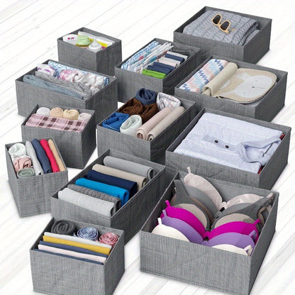 12 Clothes Drawer Organizer Bins for Nursery and Bedroom. Non-woven fabric containers for baby clothing storage, hand washable. Ideal for closet and dresser organization.