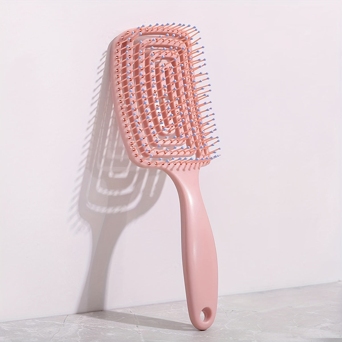 Hairdressing Brush with Hollow Out Design for All Hair Types - Pink Plastic Brush for Wet and Dry Detangling, Non-Electric