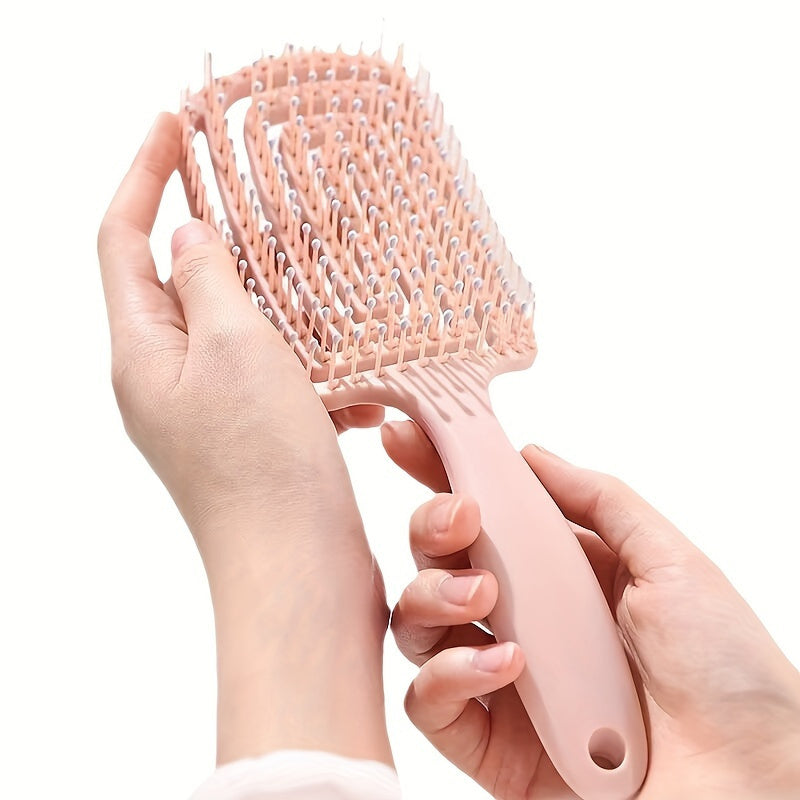 Hairdressing Brush with Hollow Out Design for All Hair Types - Pink Plastic Brush for Wet and Dry Detangling, Non-Electric