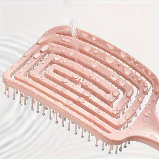 Hairdressing Brush with Hollow Out Design for All Hair Types - Pink Plastic Brush for Wet and Dry Detangling, Non-Electric