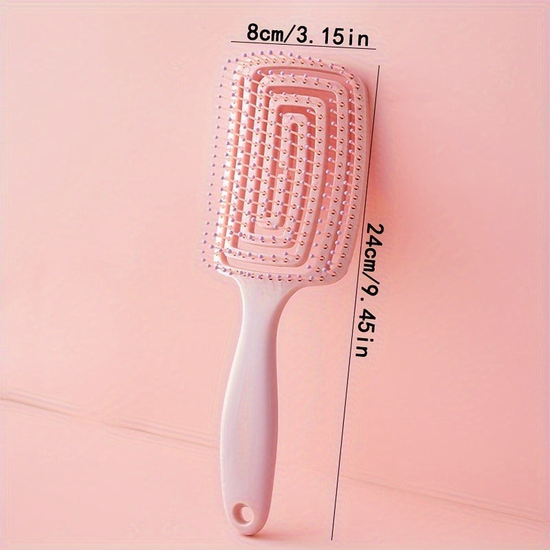 Hairdressing Brush with Hollow Out Design for All Hair Types - Pink Plastic Brush for Wet and Dry Detangling, Non-Electric