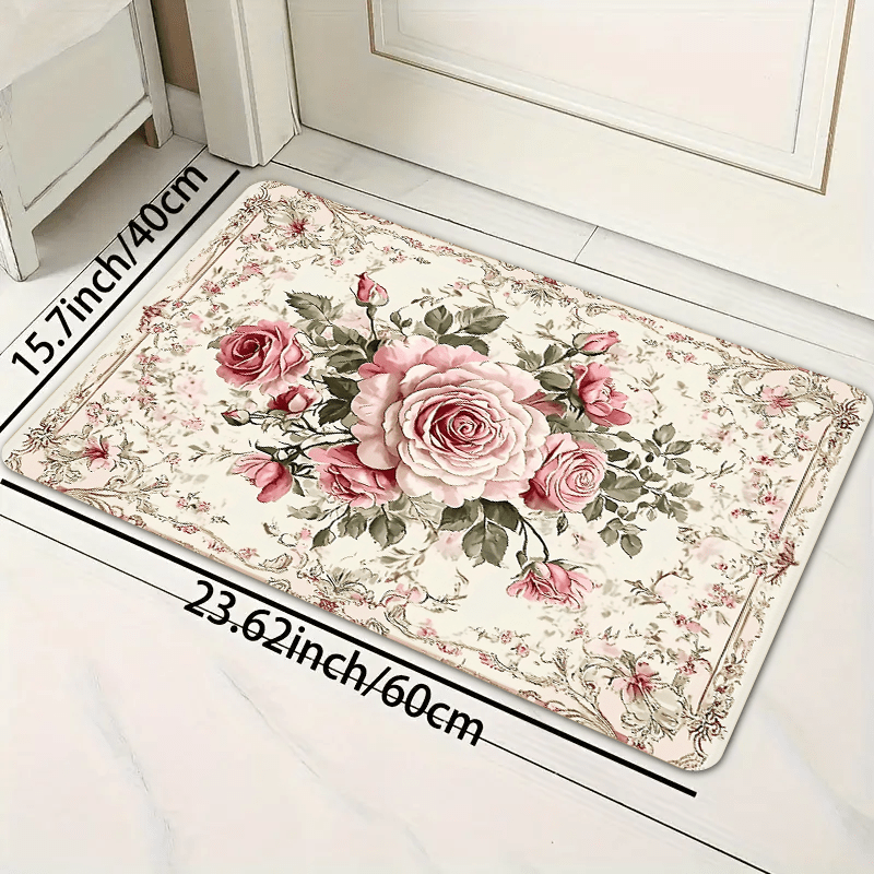 Polyester Floral Kitchen Mats Set by JIT - Non-Slip, Oil-Resistant, and Easy to Clean Floor Rugs. High Absorption Bath Mats with 1.2cm Thickness, Suitable for Bathroom, Kitchen, or Home Entrance.