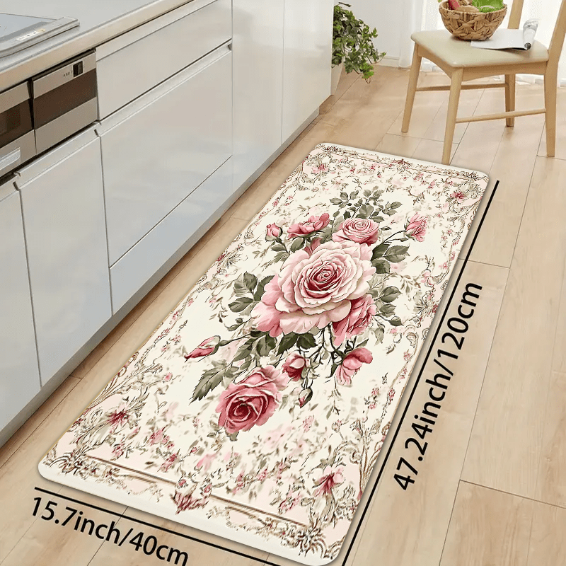 Polyester Floral Kitchen Mats Set by JIT - Non-Slip, Oil-Resistant, and Easy to Clean Floor Rugs. High Absorption Bath Mats with 1.2cm Thickness, Suitable for Bathroom, Kitchen, or Home Entrance.