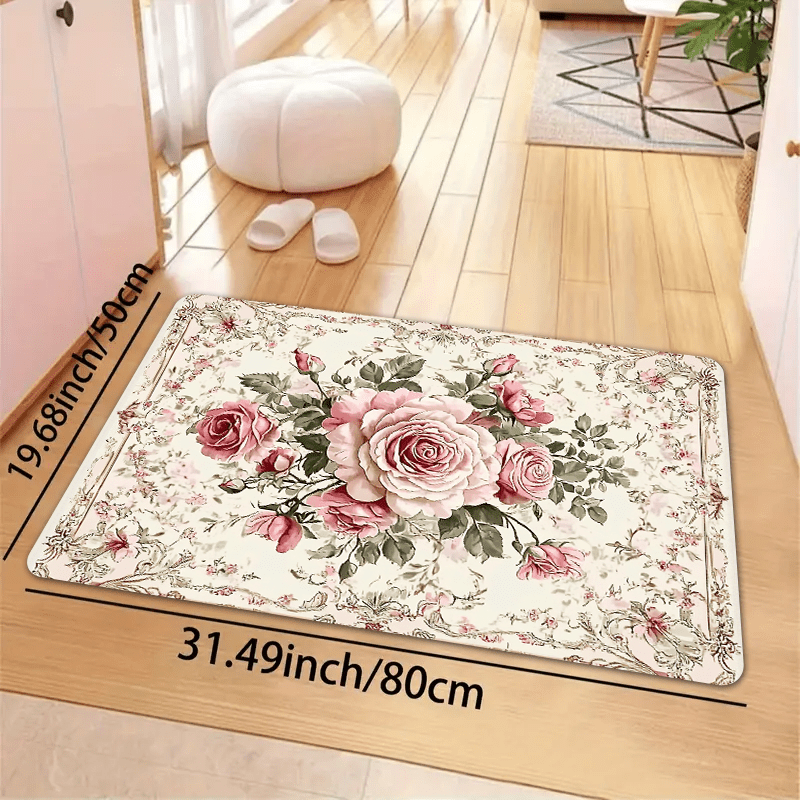 Polyester Floral Kitchen Mats Set by JIT - Non-Slip, Oil-Resistant, and Easy to Clean Floor Rugs. High Absorption Bath Mats with 1.2cm Thickness, Suitable for Bathroom, Kitchen, or Home Entrance.